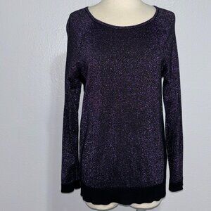 Chico’s Weekends‎ Purple Glitter Knit Top Size 0 Long Sleeve Scoop Neck Sparkle